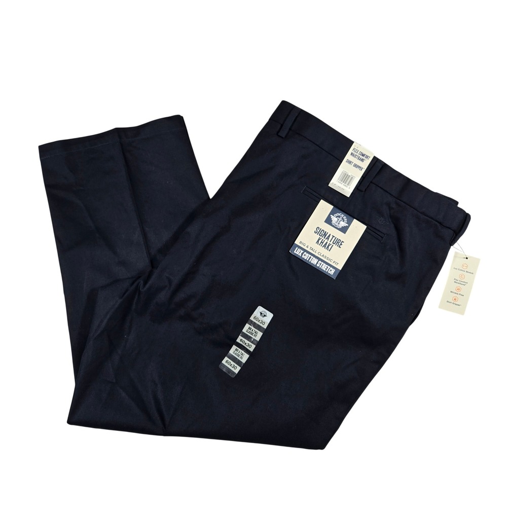 Dockers Signature Khaki Mens 60x30 Big & Tall Classic Fit Navy Blue Pants NWT